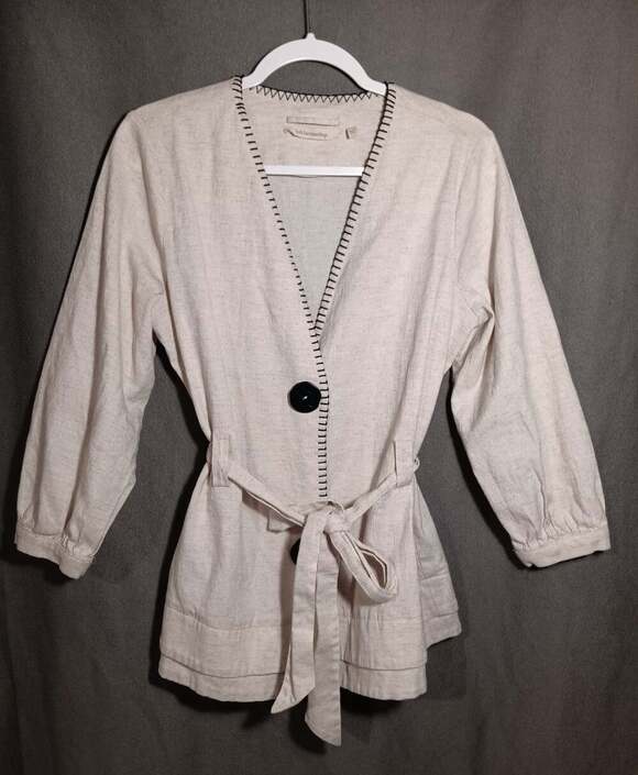 Soft Surroundings Jackets & Blazers - Soft Surroundings Maxime Jacket Medium Natural Linen Blend Stitched Belted Tan